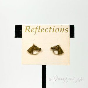 NWT Reflections Gold Plated Horse Silhouette Push Back Earrings